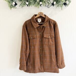 Cotton & Rye Outfitters Brown Button Up Windowpane Plaid Jacket /shacket Size XL